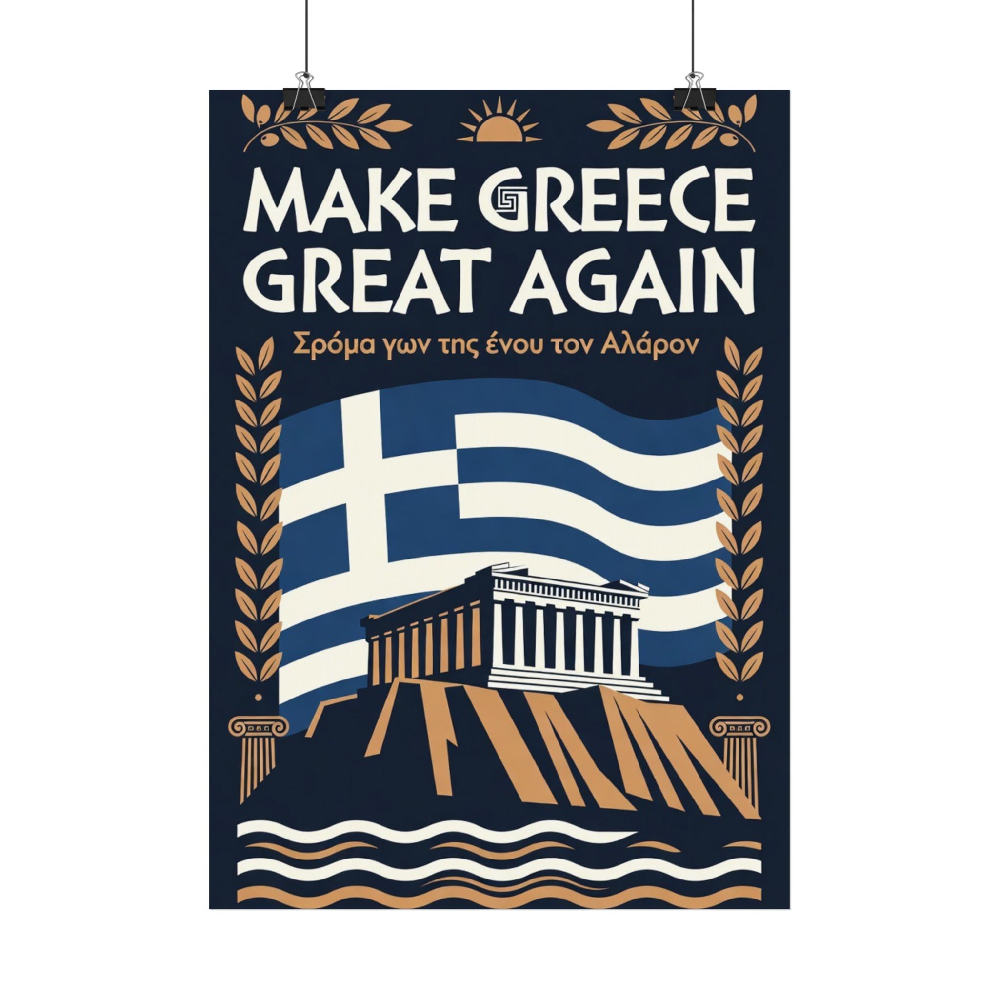 Make Greece Great Again Poster – Vintage Greek Flag & Parthenon Travel Art Print